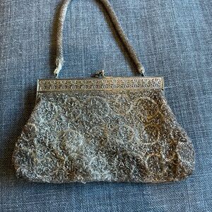 Elegant Silver Beaded Evening Bag